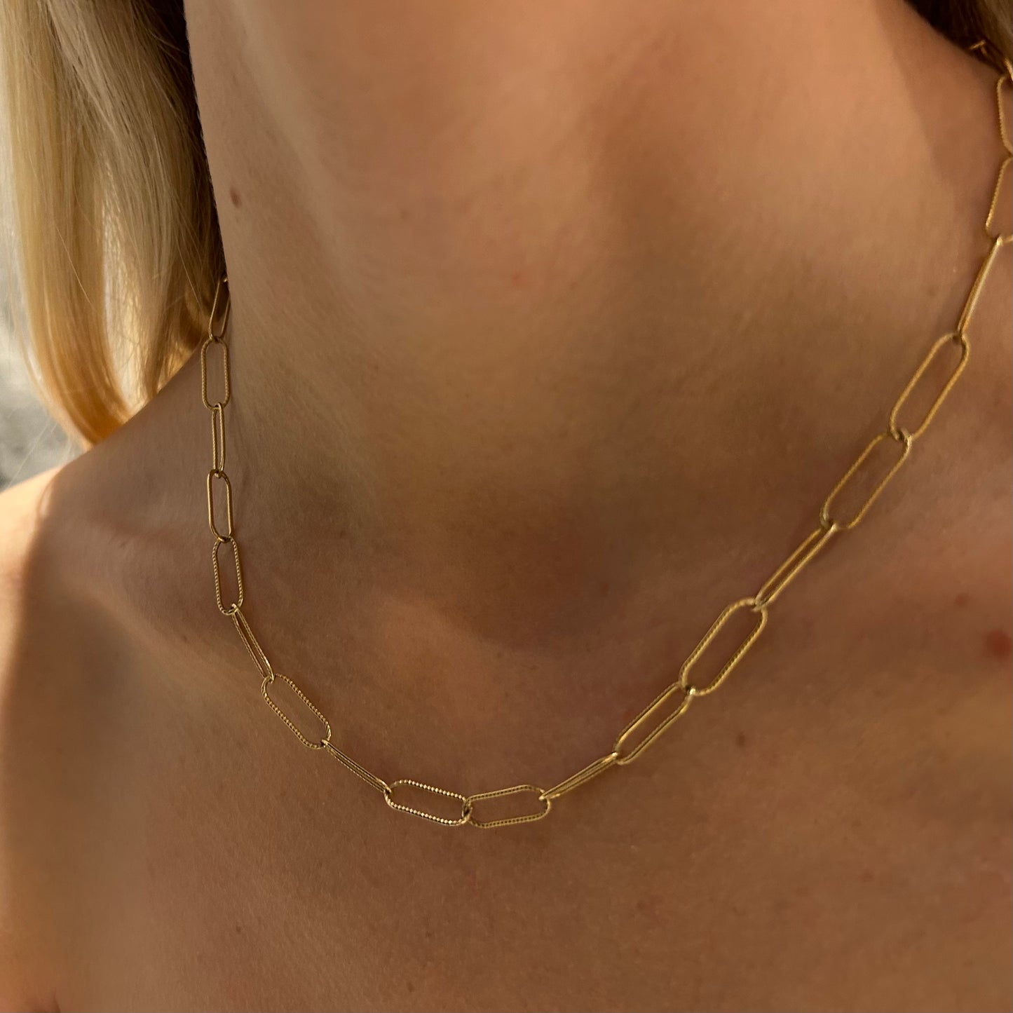 Textured paper clip chain, 14k gold filled necklace