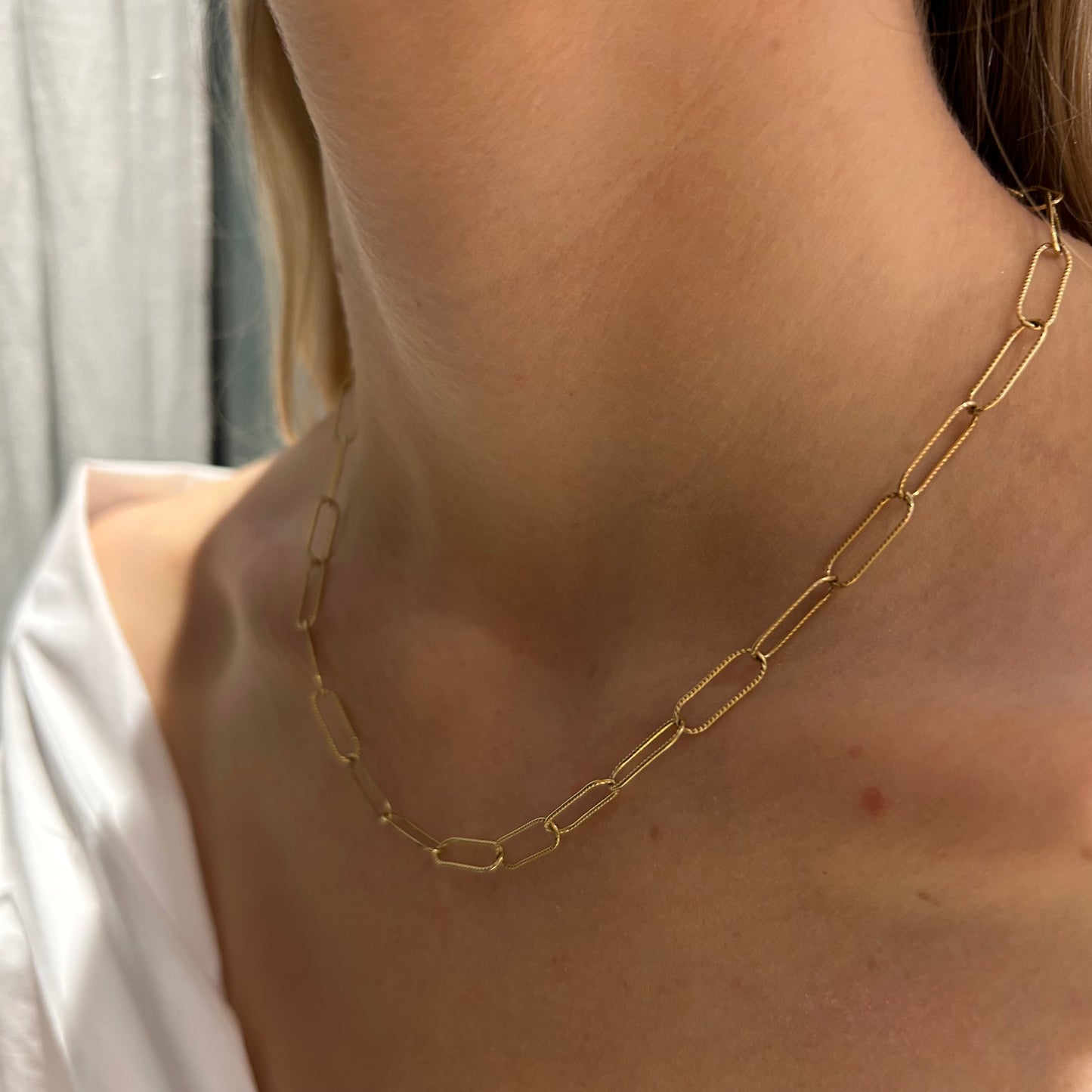 Textured paper clip chain, 14k gold filled necklace