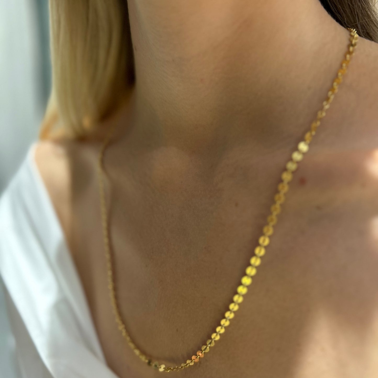 Long length tiny disc chain 14k gold filled