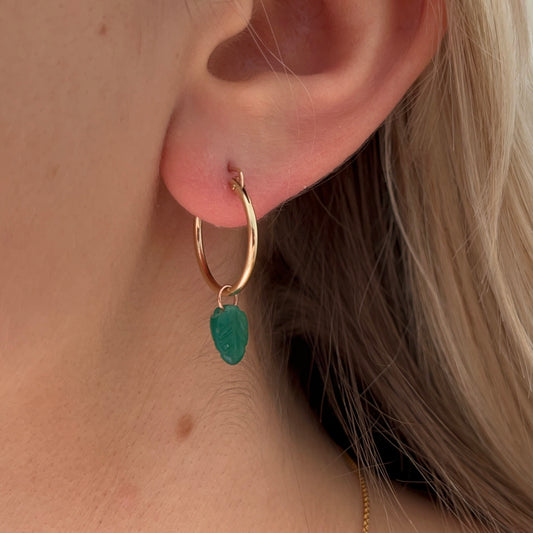 Loop earrings with green onyx leaf pendants