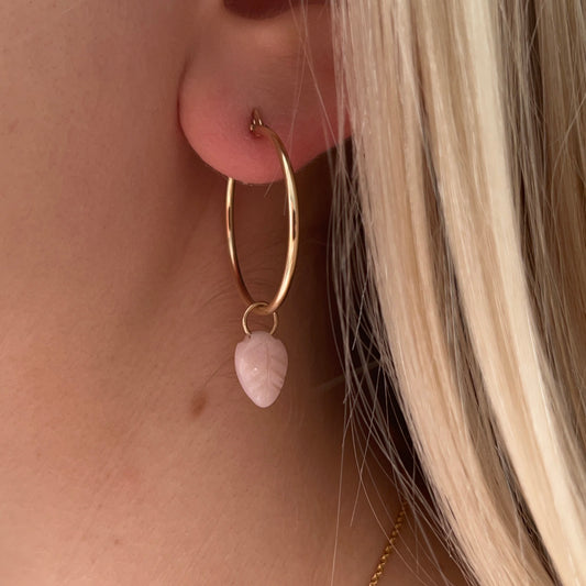Loop earrings pink opal leaf