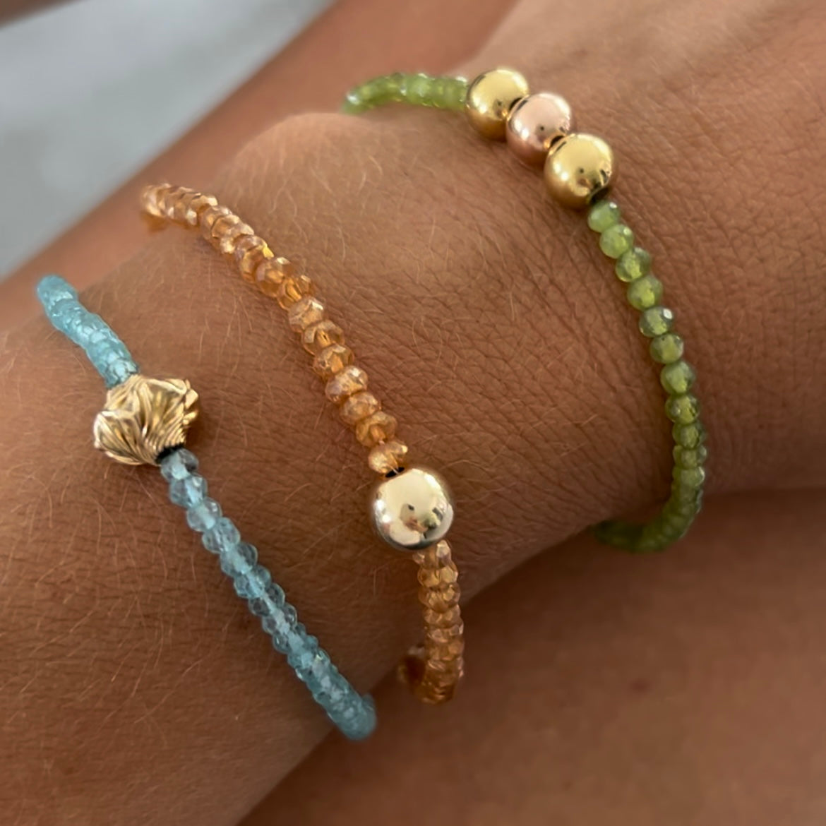 Aquamarine & gold nugget bead bracelet
